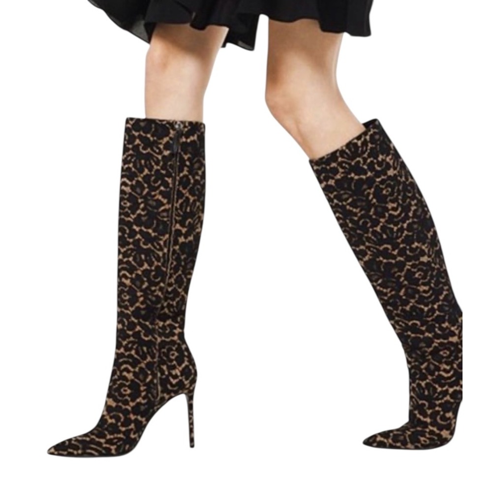 MICHAEL KORS COLLECTION Vesey Runway Lace‎ Suede Knee High Stiletto Boots 39.5